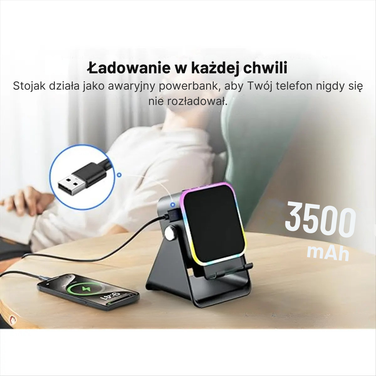 SmartStand™ - Stojak na telefon z głośnikiem i powerbankiem
